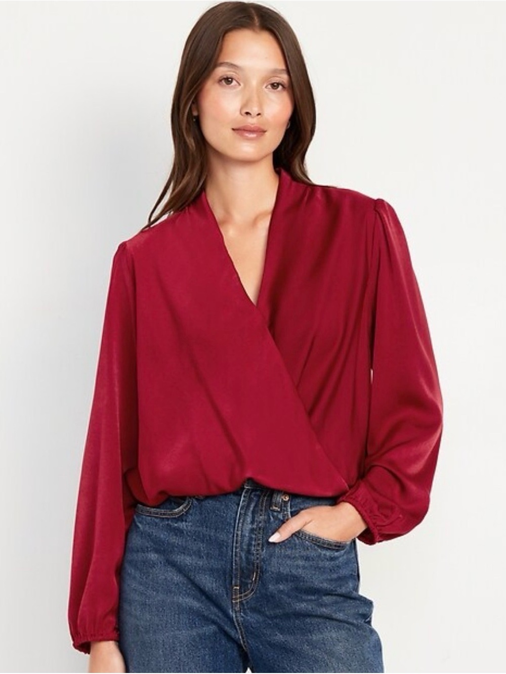 Old Navy Wrap-Front Satin Blouse Top Red Size Large NWT